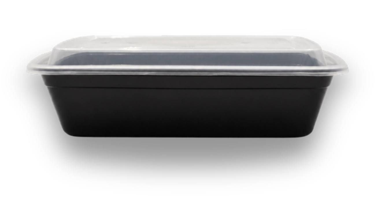 DuraBasic black rectangular food container with clear lid